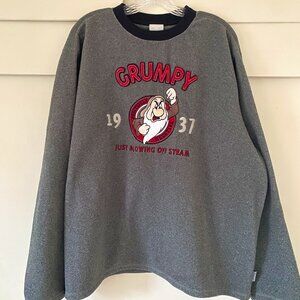 Vintage 90s Disney Grumpy Fleece Sweatshirt L Gray Disney World Seven Dwarves